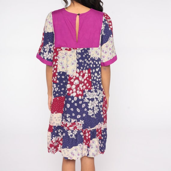 80s Boho Dress Midi Patchwork Floral Print Tunic … - image 7