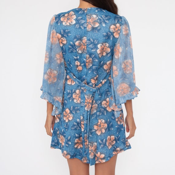 Angel Sleeve Dress Floral Dress 70s Mini Bohemian… - image 5