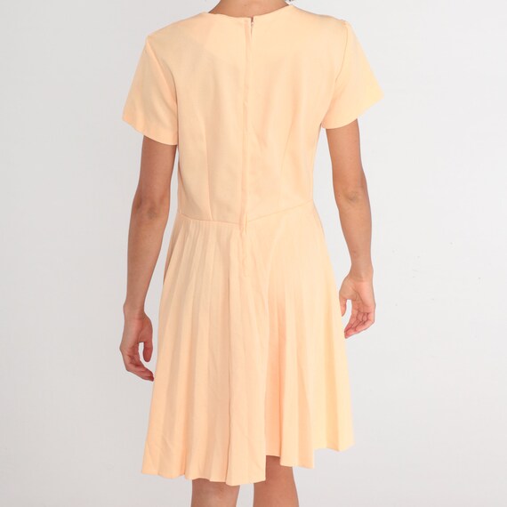Peach Dress 70s Pleated Day Dress Button Up Short… - image 7