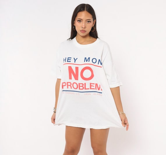 Hey Mon No Problem Tee 90s St Thomas Virgin Islands Souvenir Graphic Vacation Travel Caribbean Beach Short Sleeve Vintage Extra Large XL