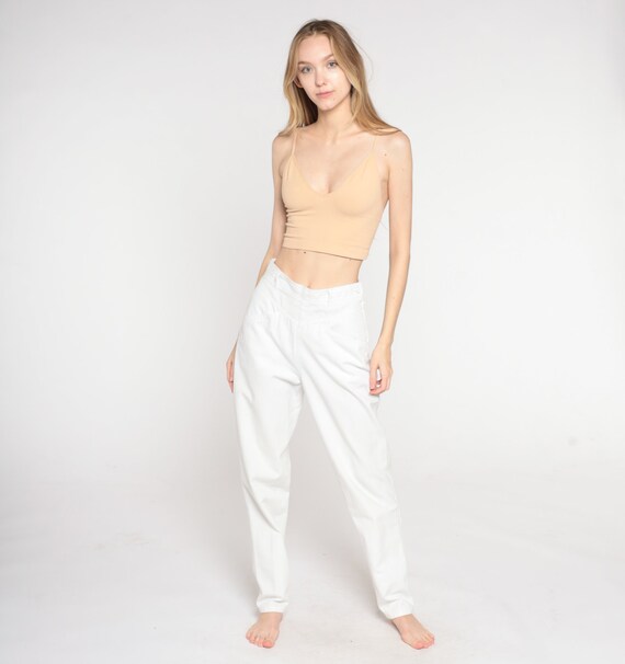 Vintage White Pants 90s Tapered Trousers High Waisted Rise Retro Boho Summer Slacks Hipster Hippie Simple Basic Plain 1990s Extra Small xs