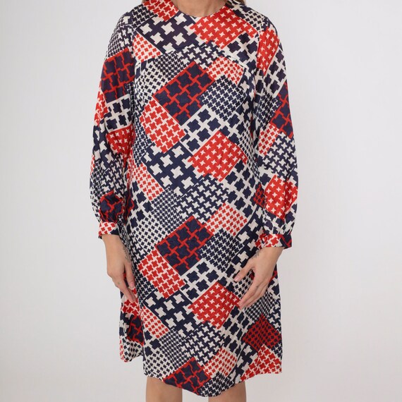 60s Mod Dress Patchwork Checkered Dress Red White… - image 8