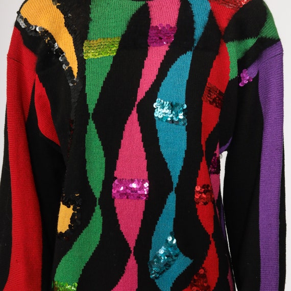 80s Sweater Dress Rainbow Sequin Dress MOHAIR Str… - image 5