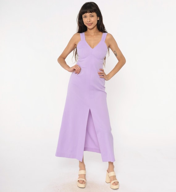 Lavender Maxi Dress 70s Empire Waist Front Slit Fitted Bodice Purple Lilac Fairycore Balletcore Coquette Romantic Vintage Extra Small XS