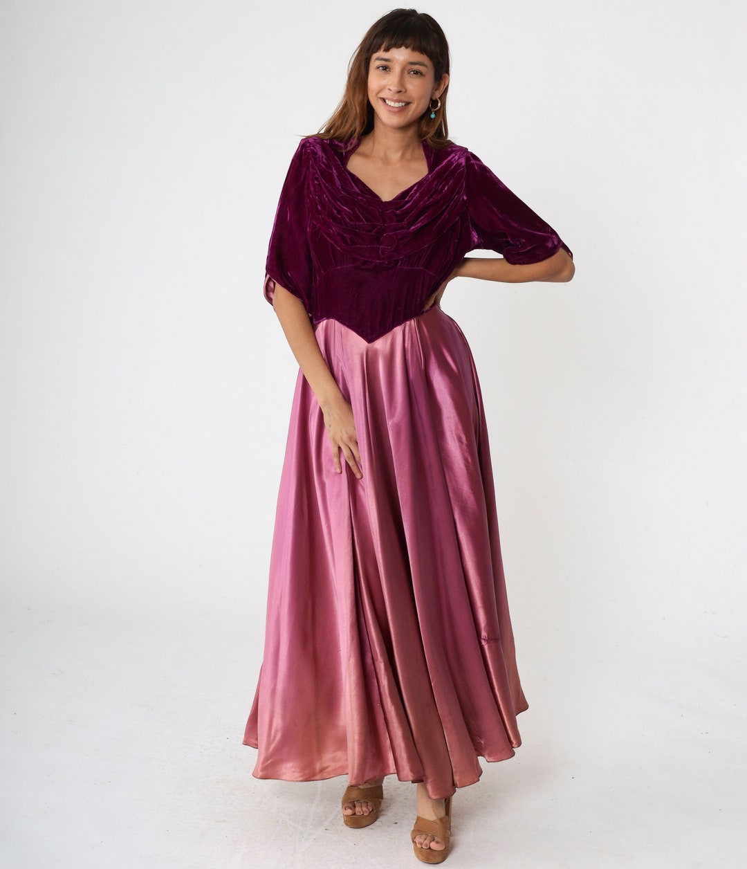 VTG 70S BLUE PURPLE GOLD LUREX VELVET MUTTON SLEEVE SWEETHEART PARTY DRESS 6
