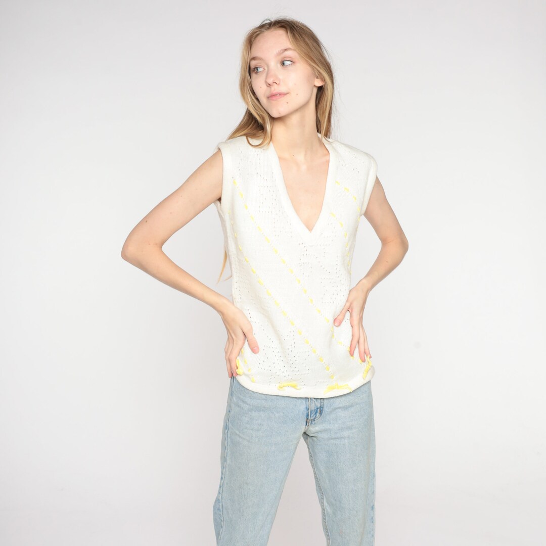 Vintage 1970s PYKETTES Brown & White Stripe Pointed Collar V Neck Tank Top main image 1