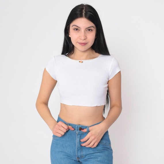 White Crop Top 90s All That Jazz Baby Tee Rosette… - image 2