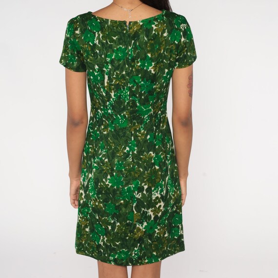 60s Floral Dress Mini Boho Green Flower Print Mod… - image 7