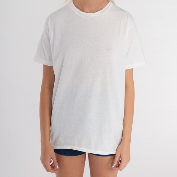 Plain White T-Shirt 80s Tee Basic Solid Crew Neck… - image 5