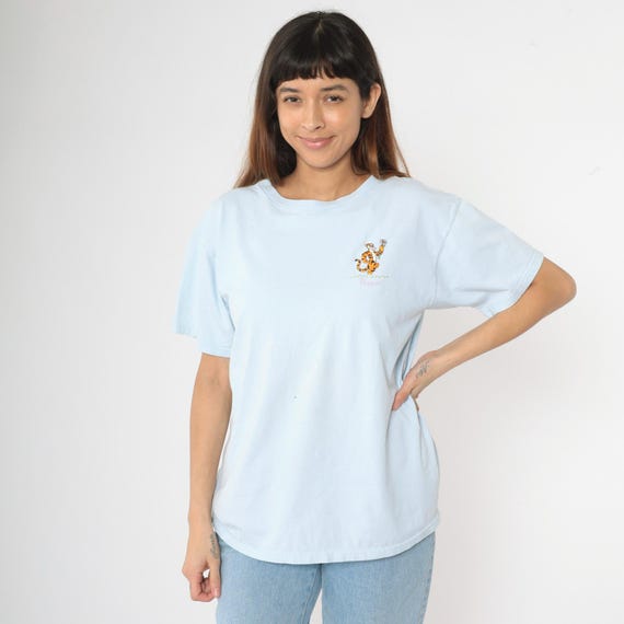 Embroidered Tigger Shirt Y2K Disney T-Shirt Baby Blue Winnie The Pooh Graphic Tee Cartoon Tshirt Streetwear Retro Top Vintage 00s Large