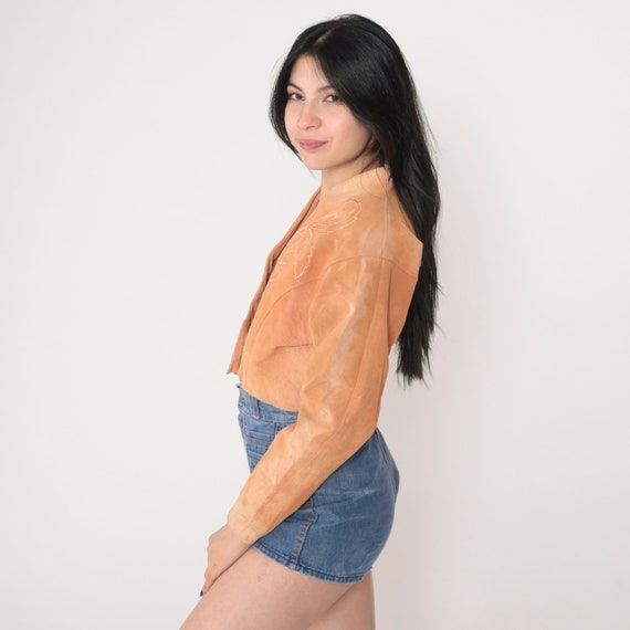 Cropped Suede Jacket 90s Brown Tan Leather Embroi… - image 5