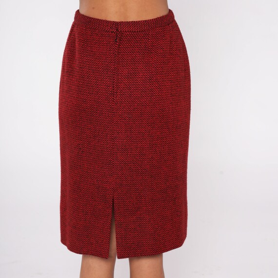 80s Pencil Skirt Red Black Cashmere Wool Blend Mi… - image 8