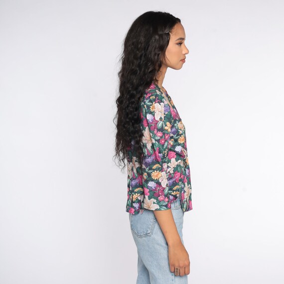 80s Floral Shirt Puff Sleeve Blouse Button Up Shi… - image 5