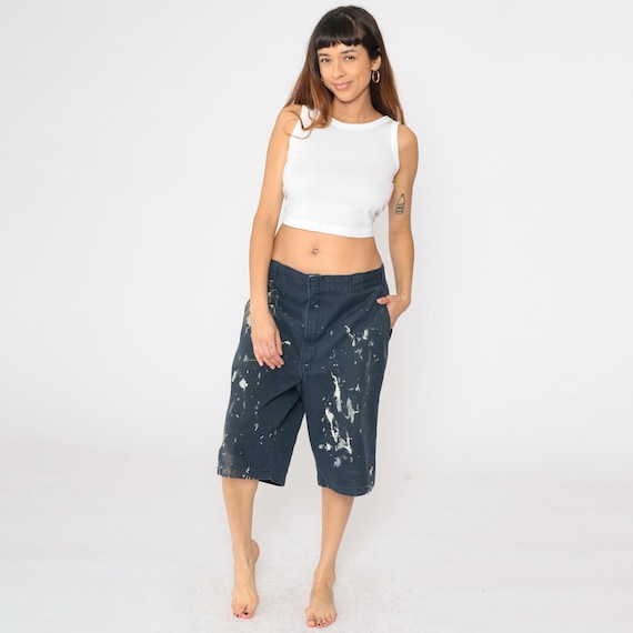 Paint Splatter Dickies Shorts Y2K Navy Blue Workwear Shorts Vintage Utility Skater Basic Relaxed Tomboy 00s Men's 40 Large xl