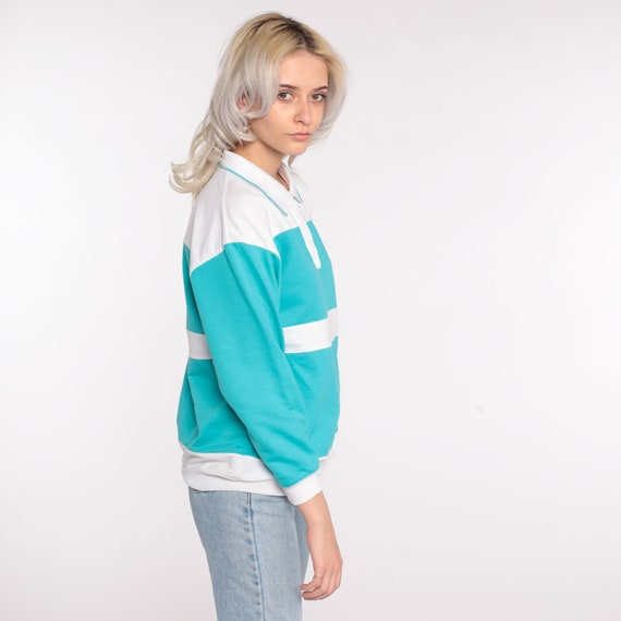 Polo Sweatshirt Turquoise Blue Striped Sweatshirt… - image 4