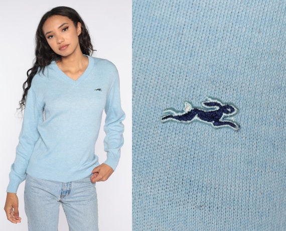 80s Sweater Hare Sweater Baby Blue V 