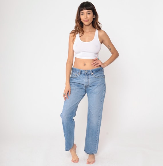 Light Blue Jeans Y2K Levis 505 Straight Leg Mid Rise Mom Jeans Relaxed Boyfriend Tomboy  Vintage Levi Denim Pants Vintage 2000s Large L 33