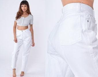 Vintage White Jeans 90s Tapered Jeans Mom Jeans Slim Fit Jeans Denim Pants 1990s Jeans Small 28