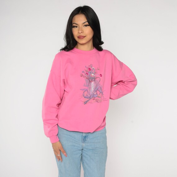 Flower Pot Sweatshirt 90s Hot Pink Floral Sweatsh… - image 2