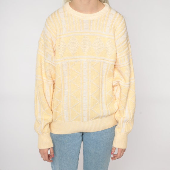 Yellow Knit Sweater 80s Geometric Pastel Sweater … - image 8