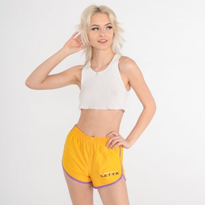 80s Gym Shorts Yellow Dolphin Shorts Leyva Purple Ringer Shorts Jogging Retro Swim Gym Hotpants Shorts Surf Elastic Waist Vintage 1980s XS