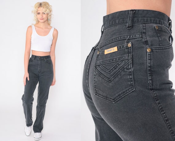 90s Black Jeans Slim Fit Jeans 1990s Faded Straight Leg Jeans Mom Jeans Spandex Cotton Denim Pants High Waist 1990s Vintage Small 27