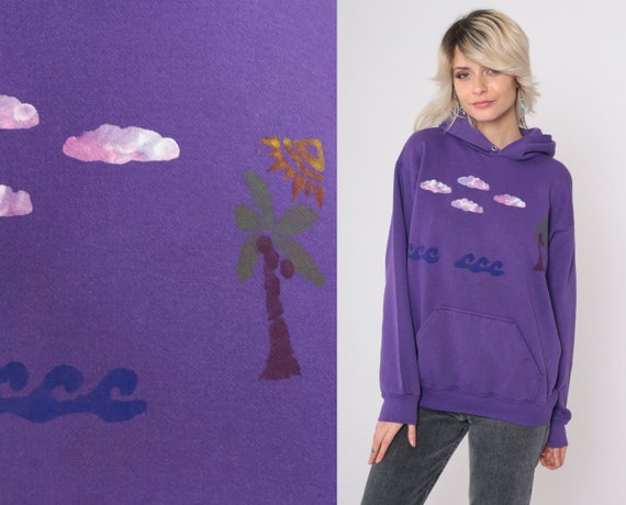 Tropical Beach Hoodie Sweatshirt 90s Purple Paint… - image 1