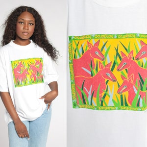 Kangaroo T-Shirt 90s Australia T Shirt Animal Nature Wildlife Graphic Tee Retro Tourist Tshirt Single Stitch White Vintage 1990s Medium M