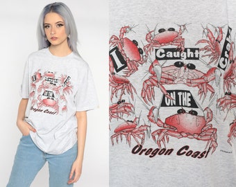 Vintage Oregon Coast Shirt 90s I Caught Crabs Joke Tshirt Grab Fishing Shirt Funny Graphic Tee 1990s Retro T Shirt 1990s Hanes Medium