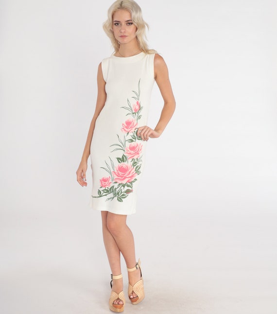 Rose Print Dress 80s White Floral Mini Dress Slee… - image 2