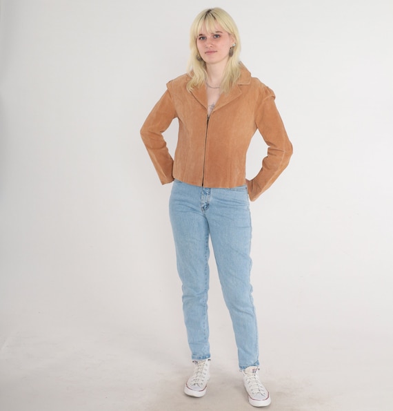 Tan Suede Jacket 90s Leather Jacket Zip Up Blazer Brown Moto Jacket Sleek Simple Coat Basic Retro Motorcycle Jacket Vintage 1990s Small S