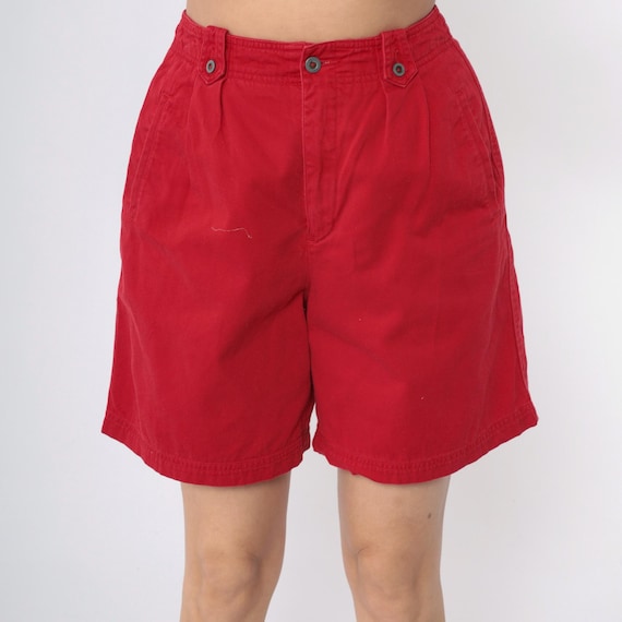 90s Trouser Shorts Red Pleated Preppy Shorts High Waisted Cotton Liz Claiborne Sport Plain Simple Vintage 1990s Size Small 28