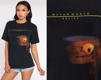 Belize TShirt 90s Mayan Ruins Shirt Mayan World Vintage T Shirt Travel Tee Graphic 1990s Black Yazbek Medium