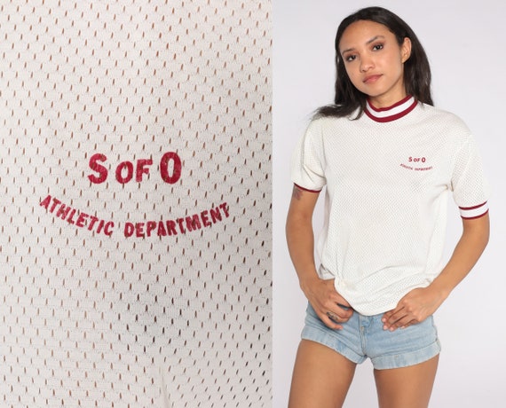 Mesh Ringer Shirt 80s S of O Athletic Department School of the Ozarks Tee Athletic Champion TShirt Vintage 1980s College White Medium M