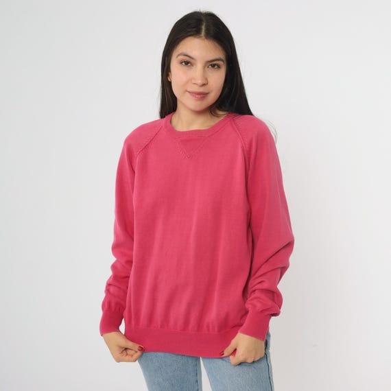 90s Pink Sweatshirt Cotton Crew Neck Pullover Long Sleeve Casual Basic Solid Color Classic Minimalist Lightweight Vintage Sweater Small S