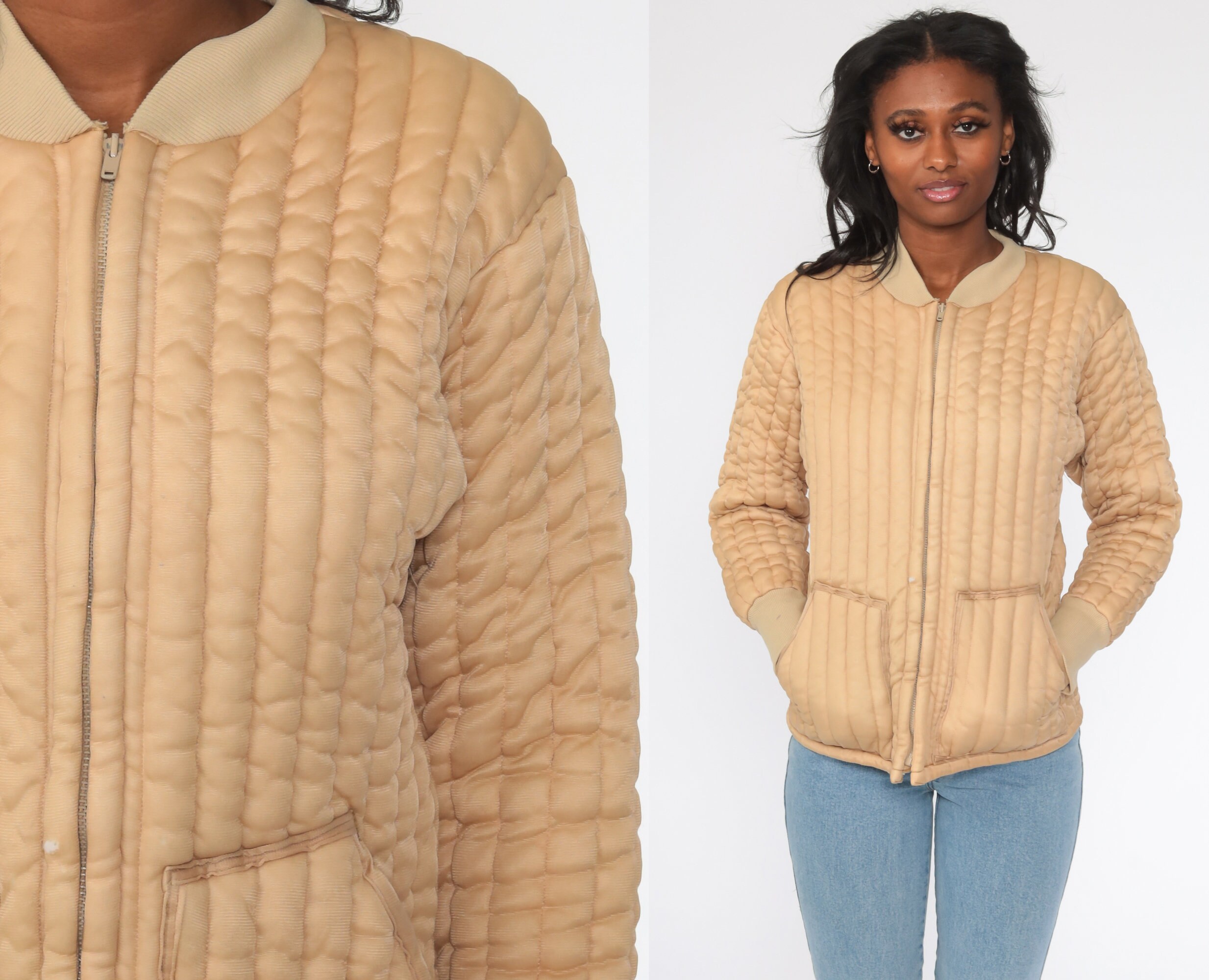 80s Quilted Jacket 1980s Tan Jacket 