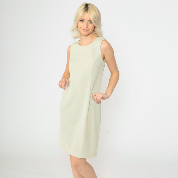 Vintage 90s Sheath Dress Textured Knit Sleeveless Light Sage Knee-Length Formal 1990s Basic R&M Richards Petite Small 6P