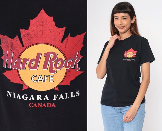 90s Hard Rock Cafe Shirt Niagara Falls Canada T-Shirt Maple Leaf Ontario Graphic Tshirt 1990s Black Crewneck Vintage 1990s Small Petite xs