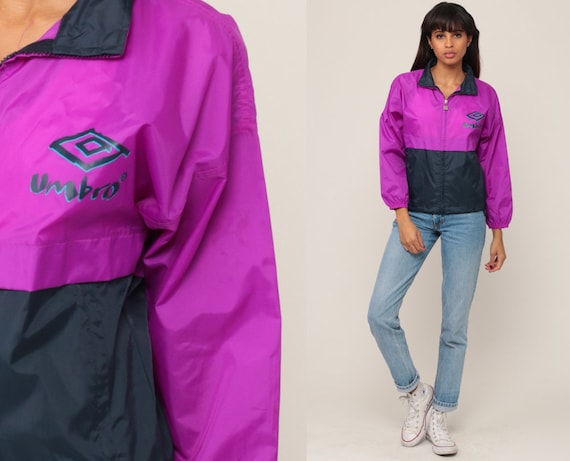90s Windbreaker Jacket UMBRO Jacket Nylon Shell Purple Navy Blue Zip Up Jacket Hipster Vintage Retro Streetwear Sports Extra Small xs