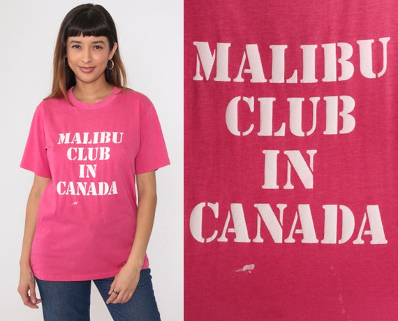 80s Malibu Club Canada Shirt Young Life Camp Shirt Graphic T Shirt Vintage Tee British Columbia Single Stitch 1980s Bright Pink Medium