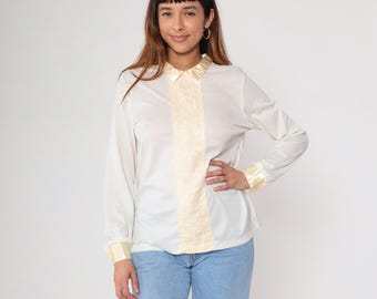 Bluzka Prairie z lat 70., biała, kremowa, koronkowa, z długim rękawem, zapinana na guziki, w stylu vintage, cottagecore, wiktoriańska, romantyczna, inspirowana pamiątkami, antyczna, rozmiar M