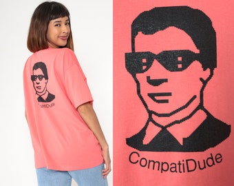 90s CompatiDude Tech Shirt Y2K Compatible Systems Technology Graphic Shirt Pink TShirt Vintage T Shirt Single Stitch Slogan Extra Large xl