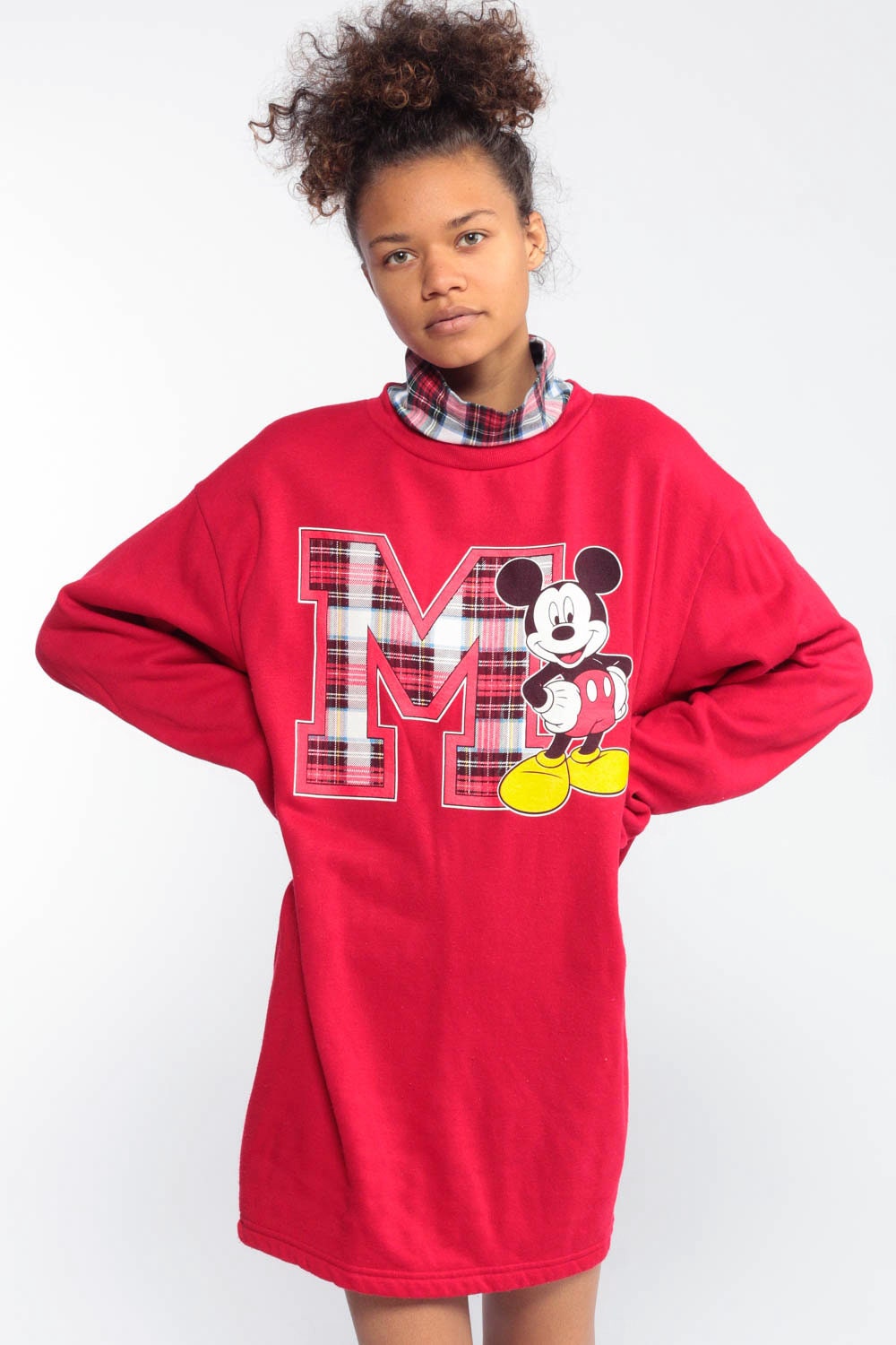 Download 90s Mickey Mouse Pajama Dress Plaid Mock Neck Sleep Shirt ...