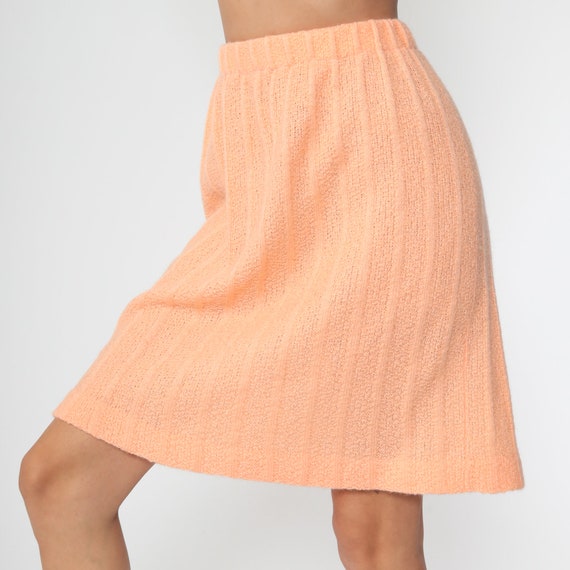 Knit Mini Skirt 70s Peach Ribbed Skirt High Waist… - image 4