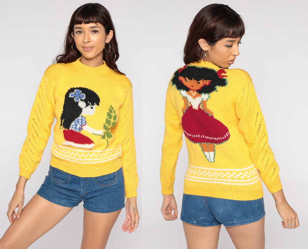 80s Wool Sweater Little Girl Novelty Sweater Yellow Cutout Etsy