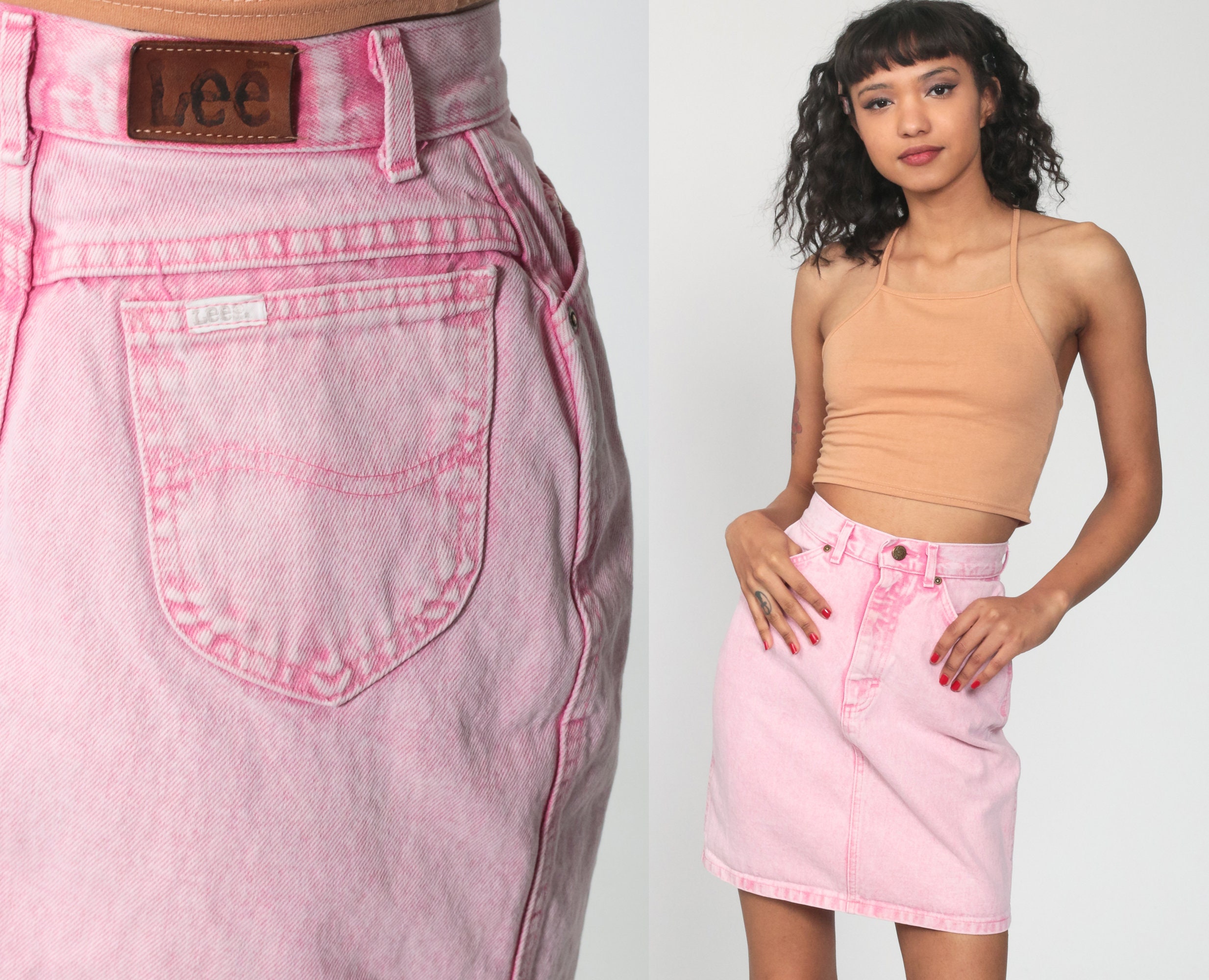pink denim skirt 90s