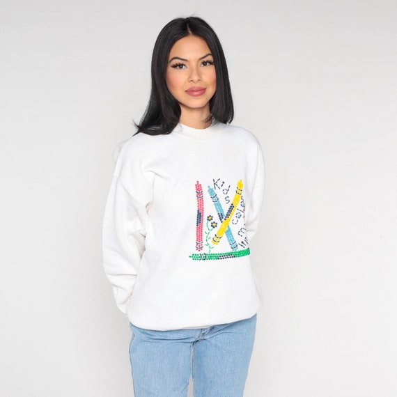 Teacher Sweatshirt Kids Color My Life Shirt 00s Sweatshirt Mom Dad Shirt Slouchy Graphic Crayon 2000s Vintage White Crewneck Large