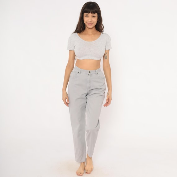 Grey Jeans 90s Liz Claiborne High Waisted Tapered Pants Cotton Denim Mom Straight Leg Minimalist Vintage Trousers Five Pocket Small S