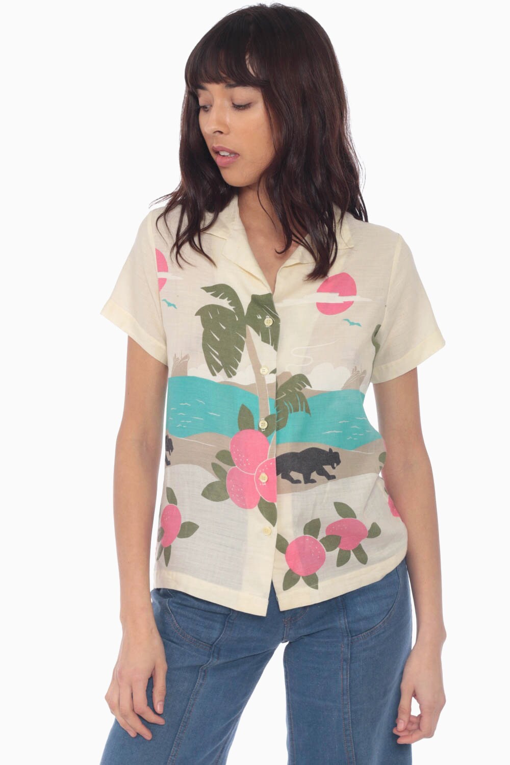 palm tree button up shirt womens