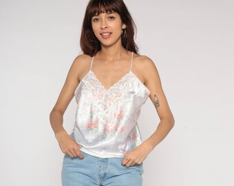 トップス dot lingerie camisole (NavyxPink) Floral Camisole Y2k Lingerie Tank Top Lace Trim Cami Flower